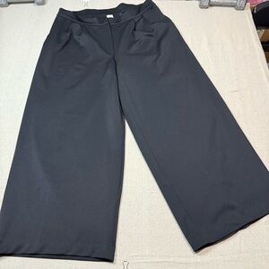 H&M Womens XL Black Linen-Like Wide Leg Pants With Pockets And Stretch Waistband